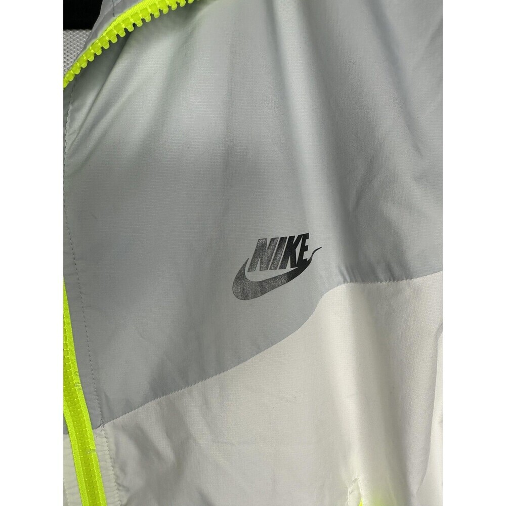 Nike Jacket Mens Medium White Gray Hooded Windbreaker Neon Zip Running Sport - Picture 2 of 6